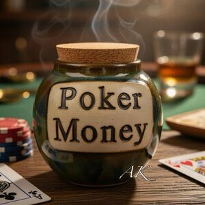 Tumbleweed Pottery Ceramic Poker Money Savings Jar w/ Cork Lid